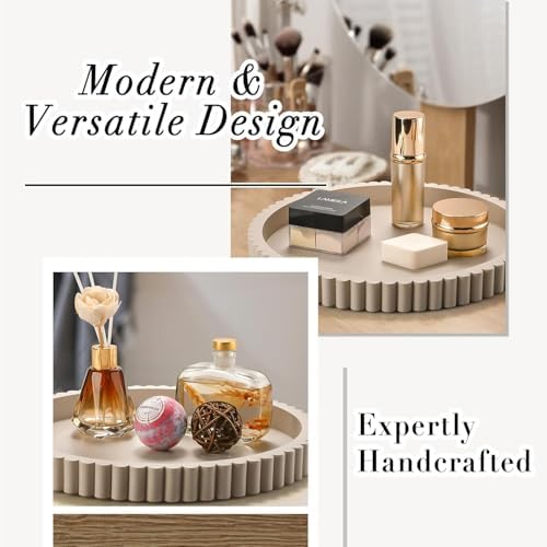 Handmade 12in Decorative Tray for Coffee Table Tray Decor, Gray Wooden Decorative Round Tray for for Coffee Table, Dining Room Table Entryway and Living Room Table - Image 5