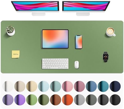 Aothia Faux Leather Desk Mat - Non-Slip PU Leather Desk Blotter, Waterproof Writing Surface, Large Desk Pad for Office & Home (Olive Green, 55" x 24") by AothiaSimpleNaturalUnique