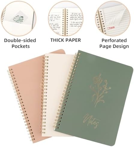 Cute Spiral Notebook Set For Women, Bible Journal Set, 3 Pack A5 Spiral Notebook + 5 PCS Gel Pens + 600 Sticky Notes + Gift Box, Aesthetic Gift Set for Work Students School Office Supplies - Image 3