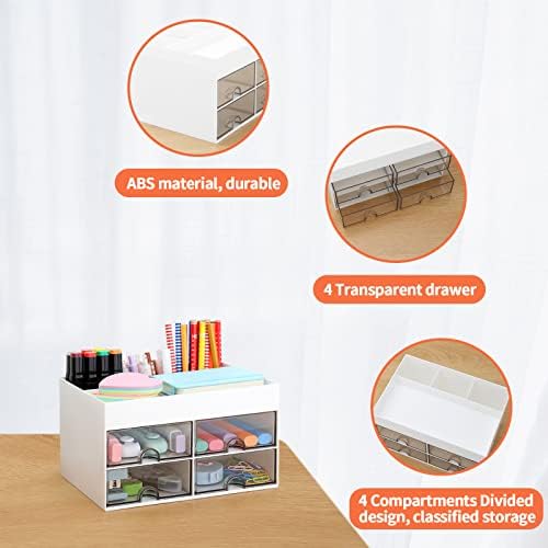 LETURE Desktop Organizer with Drawer, Accessories Stationary Organizer Desk Caddy, Pen/Pencil/Business Card/Sticky Note Tray/Paperclip Holder Storage Box (White) - Image 6