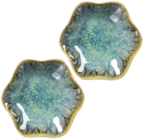 Ceramic Jewelry Dish Tray - 4-Leaf Clover Ring Holder Lotus Trinket Tray, Elegant Decorative Gift for Women (2Pcs Green - Lotus Leaf) by Bngukju