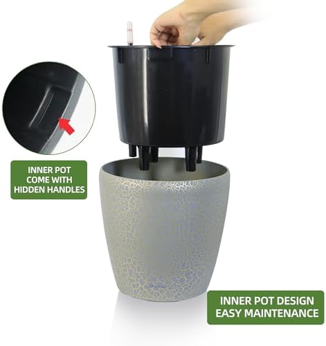 Dexceder 9x8 Self Watering Planter (Grey Gold Crackle) - Image 4