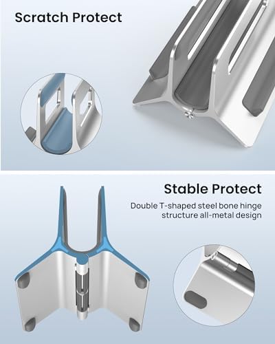 SODI Vertical Laptop Stand for Desk, Gravity Auto Lock Vertical MacBook Stand, Aluminum Laptop Vertical Dock Stand Holder Compatible with MacBook Pro, MacBook Air, Silver - Image 6