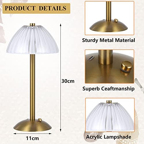 Liliful 1 Pcs Cordless Table Lamp LED Touch, Gold, Mushroom Style - Image 2