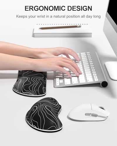 Auhoahsil Large Mouse Pad with Wrist Rests for Keyboard & Mouse, Thick Soft Ergonomic Memory Foam Wrist Supports, Big & Long Desk Mat 35.5 x 15.7 in, for Office Gaming Computer, Black Contour - Image 3