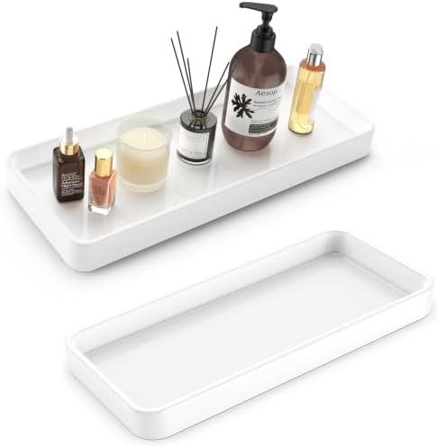Gurygo 2 Pack 12" Countertop and Vanity Tray - Kitchen Tray for Soap Bottles - Rectangular Vanity Tray for Bathroom - Vanity Trays Kitchen Soap Dispenser Tray,White by FocusonHomeKitchen