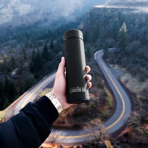 the London Sip Multi-Purpose Travel Mug and Tumbler Fruit Infused Flask Hot and Cold Double Wall Stainless Steel Thermos with Extra-Long Infuser, Zen Black, Pack of 2 - Image 3