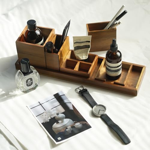 Wood Vanity Tray Set, 6-Piece Countertop Organizer for Small Items - Image 4