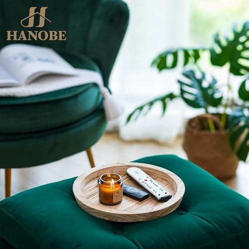Hanobe Wooden Decortaive Coffee Table Tray, Round Candle Holder Centerpiece - Image 3