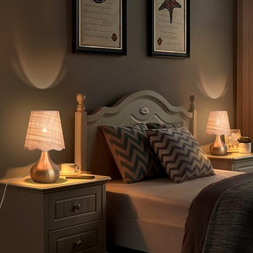 Ziqqeelam Gold Small Bedside Table Lamp Touche Control 3-Way Dimmable Brass Mini Table Lamps for Nightstand, Rattan Shade Small Table Lamps for Small Spaces for Kitchen Counter, Bookshelf, Bedroom - Image 6