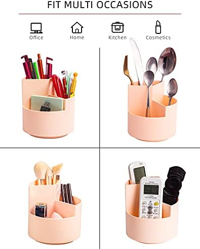 Desk Pencil Pen Holder, 3 Slots 360-Degree Spinning Organizers, Desktop Storage Stationery Supplies, Cute Cup Pot for Office, School, Art Supply, Kids - Pink - Image 5