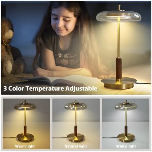 Brass Base Mushroom Table Lamp, 15.4 in, Amber Glass Shade - Image 3