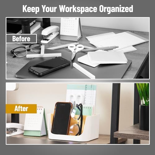 Mind Reader 5-Compartment Desktop Organizer, Adjustable Caddy, Plastic and Wood, White - Image 5