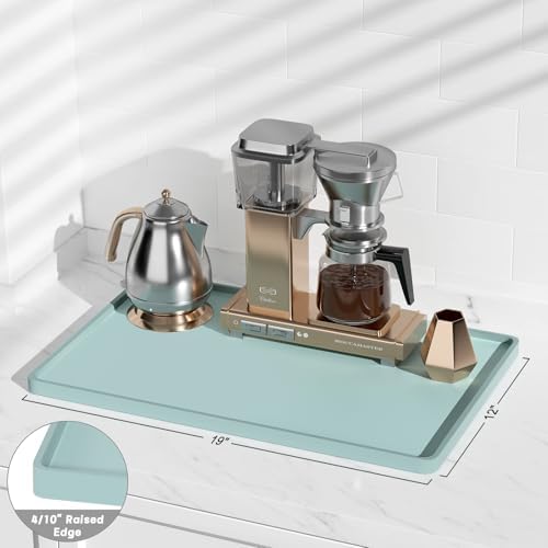 Rnivvi Silicone Coffee Mat, 12" x 19" Waterproof Raised Edge Coffee Bar Mats for Espresso Machine Station Accessories, Heat Resistant Dish Drying Pad for Kitchen Counter, Bar Decor Pad, Shadow Green - Image 3