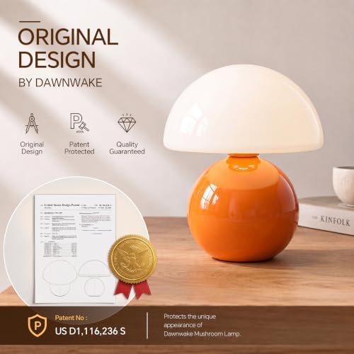 Dawnwake Mushroom Lamp Table Lamp for Bedroom-Small Desk Table Lamps,Orange - Image 5