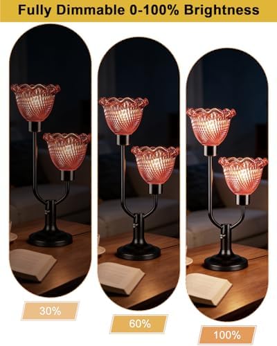 Lightdot Mid Century Modern Table Lamp Dimmable Vintage Red Glass Lamp Gift - Image 2