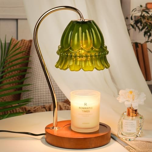 Funistree Flower Candle Warmer Lamp with Timer, Dimmable Candle Lamp Warmer, Christmas Birthday Gifts for Women Mom Her, Housewarming Home Decor, Lotus Wax Warmer for Yankee Candles - Green Flower by Funistree
