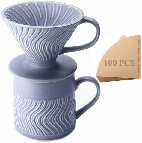 Pour Over Coffee Maker with 100 Sheets of Paper Filter, 15 oz Ceramic Coffee Mug & Ceramic Coffee Dripper, 1 Cup-Single brew coffee set, Purple by Polydremio