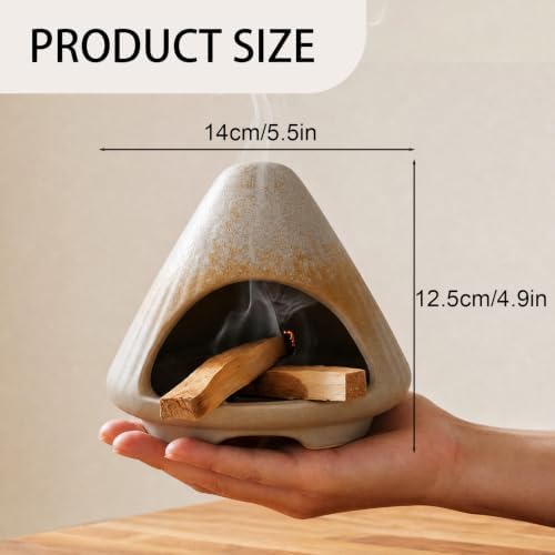 CEREMONY Palo Santo Holder -Mini Ceramic Incense Holder for Palo Santo and Sticks - White Sage Holder for Meditation Decor Ceremony Incense with Glass Grey Collector (Grey-Mount Fuji) - Image 2