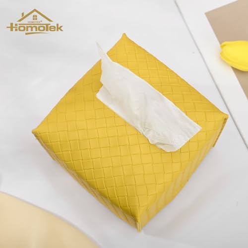 HOMOTEK 2 Pack Tissue Box Cover, Square PU Leather Tissue Holder, Decorative Facial Tissue Cube Paper Organizer Dispenser for Bathroom, Night Stands, Desk, Car 5X5X5'' - Woven Waffle,Mango Yellow - Image 2