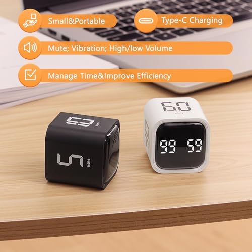 GuDoQi Multi-Function Cube Timer, 5/10/30/60 Min & Custom Count Down, Included Pause & Resume Feature, Silent, Vibrate & Adjustable Sound Alarm for Productivity in Tasks, Study & Kitchen, White - Image 5