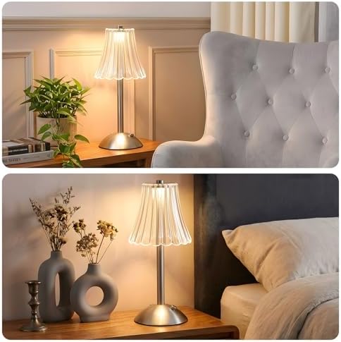 Liliful 1 Pcs Cordless Table Lamp LED Touch, Silver, Rose Style - Image 6