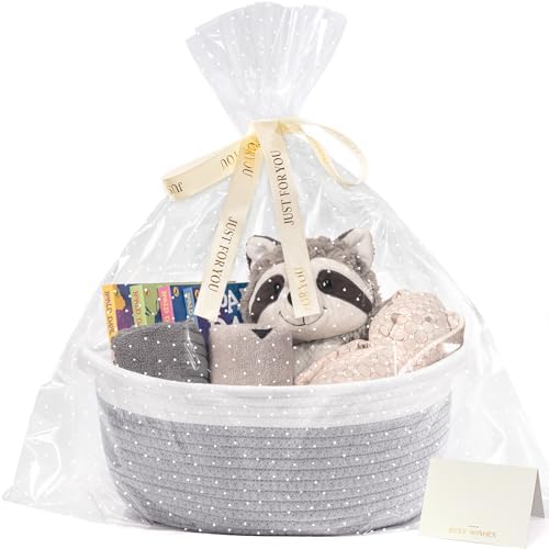 CHICVITA Small Rope Gift Basket Empty with Bags & Ribbon to Fill, Grey by CHICVITA