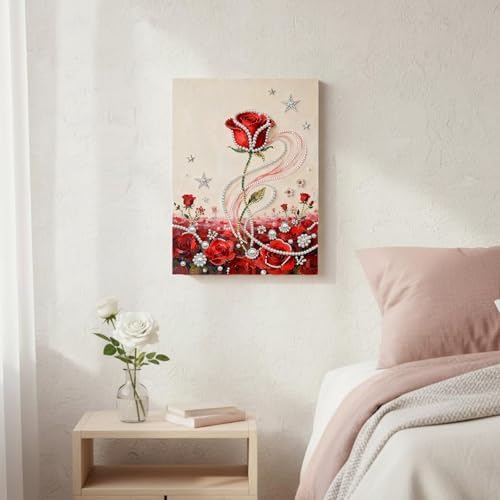 DIY Pearl Painting with Frame, Creative Design, Handmade Stress-Relieving Home Wall Decoration, Includes Frame and Tools-Red Rose-3 - Image 5