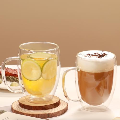 CNGLASS 12oz Double Walled Glass Coffee Mugs(4-pack),Insulated Glass Mugs with Handle,Clear Espresso Cups for Latte,Cappuccino,Tea Bag - Image 6
