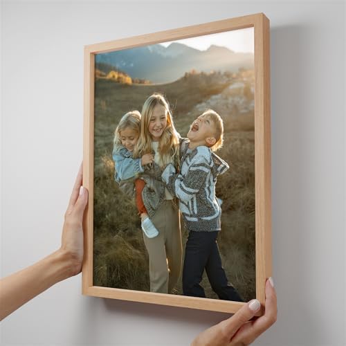 Mixtiles Official Custom Photo Tiles - Magnetic Wall Frames - Adhesive Sticker, no Nails - Personalized Printed Photos - Various Sizes and Frames - 12x16-1-Tile - Normal Oak