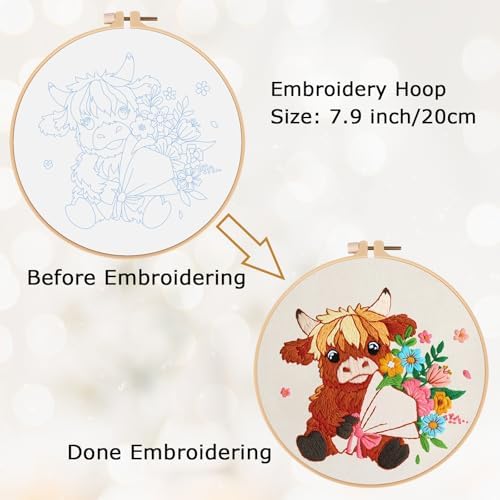 Nuberlic Highland Cow Embroidery Kit for Beginners - Image 4