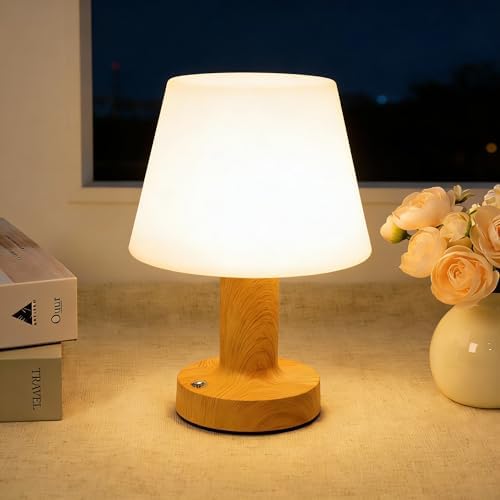 Cordless Rechargeable Mushroom Table Lamp, Dimmable 3-Color Night Light by HAPYGILightings