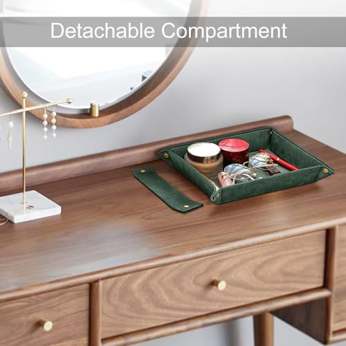 SITHON Valet Tray Desktop Storage Organizer, Removable 2 Compartments Catchall Tray Bedside Vanity Nightstand Caddy Holder Desk Storage Plate, Dark Green - Image 6