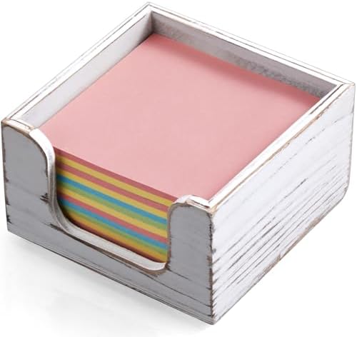Wood Sticky Note Holder, White Washed 3 x 3 Inch Post It Note Dispenser for Office Desk Accessories, Self Stick Note Pad Holder, Memo Pad Holder Dispenser Organizer for School Office Desk Supplies by Bivvclaz