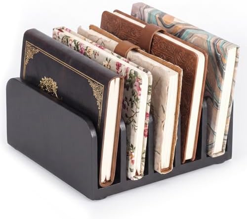 Lineshading Bamboo Letter Organizer, 5 Compartments Desk Mail Organizer, Desktop Envelope Holder and Letter Sorter, Countertop Paper File Holders with Anti Slip Mat for Home Office(Black) by Lineshading