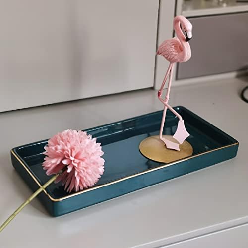 10 x 5 Ceramic Bathroom Tray for Countertop, Decorative Vanity Tray for Dresser Tops, Small Rectangular Trays for Perfume, Candle, Jewelry, Cosmetics (Green) - Image 4