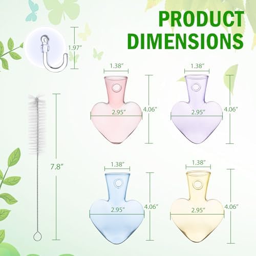 Bunmery Window Propagation Stations, 4 pcs Colored Heart Plant Propagation Station with Suction Cups, Easy to Install Window Hanging Planer, Indoor No Nails Glass Vase Terrarium for Plants&Flowers - Image 7