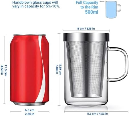 16.9 oz Borosilicate Glass Tea Mug with Stainless Steel Infuser & Lid –A 500mL heat-resistant glass teacup designed for brewing loose-leaf tea. Durable, elegant, and perfect for easy use - Image 4