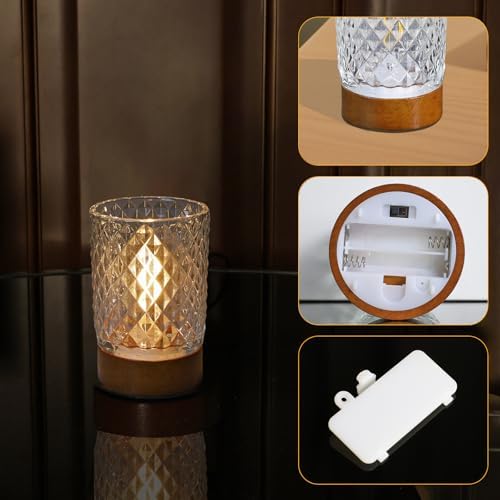 Battery Operated Night Light with Timer, Aesthetic Cordless Battery Powered Decorative Glass Lamp,Small Cozy Nightlight for Dorm,Mini Lamps for Nightstand,Bathroom,Bedroom,Children's Room,Warm - Image 4