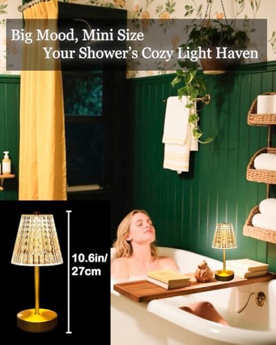 Gold Cordless Table Lamp Rechargeable,5000mAh Battery Operated Lamps,Mini Small Crystal Table Lamp for Restaurant Dining Bathroom/Kitchen Counter/Rechargable Touch Lamp for Home Dinner Shower Lamp - Image 4