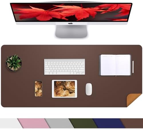 AFIING Leather Desk pad Protector, 35.4" x 17", Coffee,Desk mat by AFIING