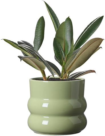 Ceramic Plant Pot,6 Inch Planters for Indoor Plants,Ceramic Planter Flower Pots with Drainage Hole,Home Office Garden Décor,(Green,Inner-pots not Larger Than 5 Inch) by FUYHE