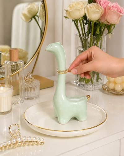 Ring Holder Dinosaur Jewelry Dish, Ceramic Dino Trinket Tray for Rings Earrings Necklace Bracelet, Animal Organizer for Vanity Nightstand Bathroom - Image 4