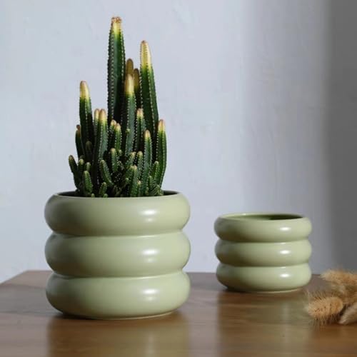 Ceramic Plant Pot Indoor, 6.5 Inch Flower Pot with Drainage Hole, Tiered Bubble Design Ceramic Planter for Home & Office Decor (Green) - Image 3