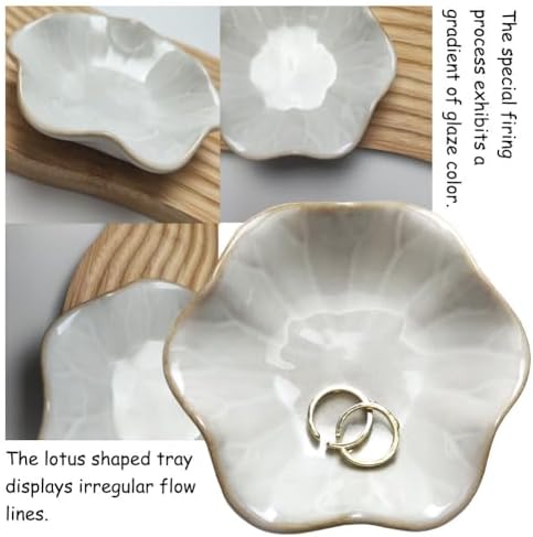 Ceramic Leaf Jewelry Dish, Tiny Key Bowl, Small Ring Dishes Holder, White Trinket Tray - Nightstand Decor for Entryway Table, Home Decor Gift for Mom, Women, Girls - Image 4