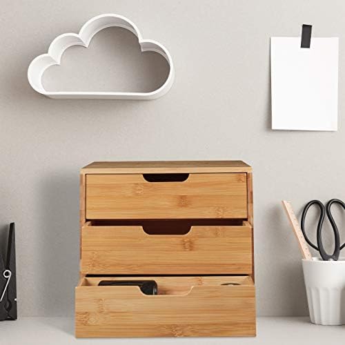 Relaxdays Desk Organiser, 3, Office Utensils, Bamboo Shelf, Drawer Box, HBT 26 x 30 x 31 cm, Natural, 1 Item - Image 2