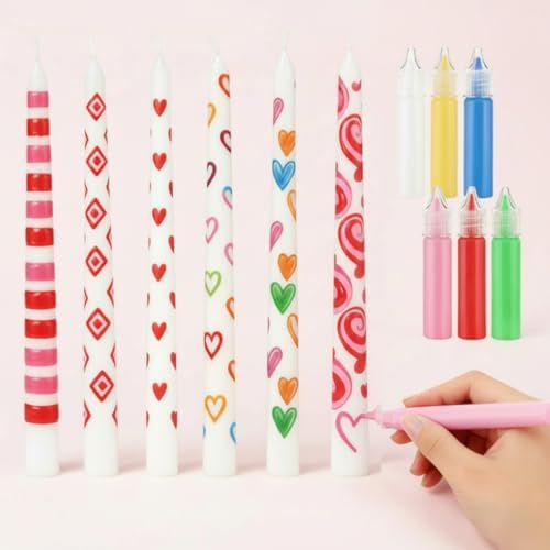 Lounsweer 12 Pcs Galentine DIY Candle Painting Kit Bulk 6 Set Ivory Taper Candles and Wax Pen Valentine's Day Candle Painting Crafts Gifts for Adult Couples DIY Making Crafts Wedding Party Decor by Lounsweer
