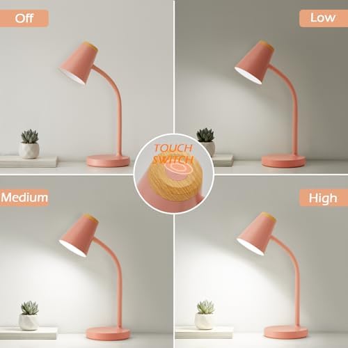 EJIAXIN Desk Lamps for Home Office - Small LED Desk Lamp Touch Dimmable Reading Light for College Dorm Room - Adjustable Flexible Gooseneck Table Lamp for Bedside Bedroom Nightstand Pink - Image 2