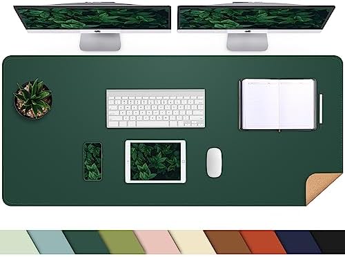 AFIING Cork Desk Mat 47" x 23.6", Dual-Sided Natural Cork & PU Leather Desk Pad, Non-Slip Waterproof Large Mouse Pad for Office, Home & Gaming (Dark Green) by AFIING
