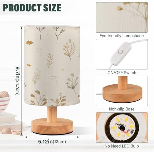 Kigai Small Table Lamp, USB Powered LED Bedside Lamp with Fabric Shade - Image 3